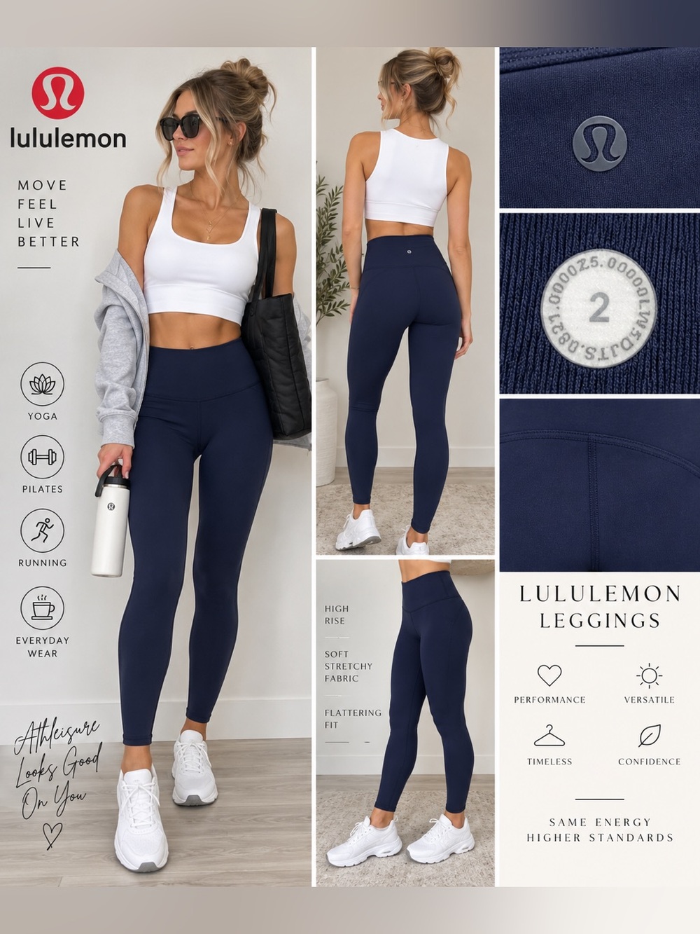 Lululemon Navy Blue High Rise Leggings Size 2 Athletic Yoga Pants